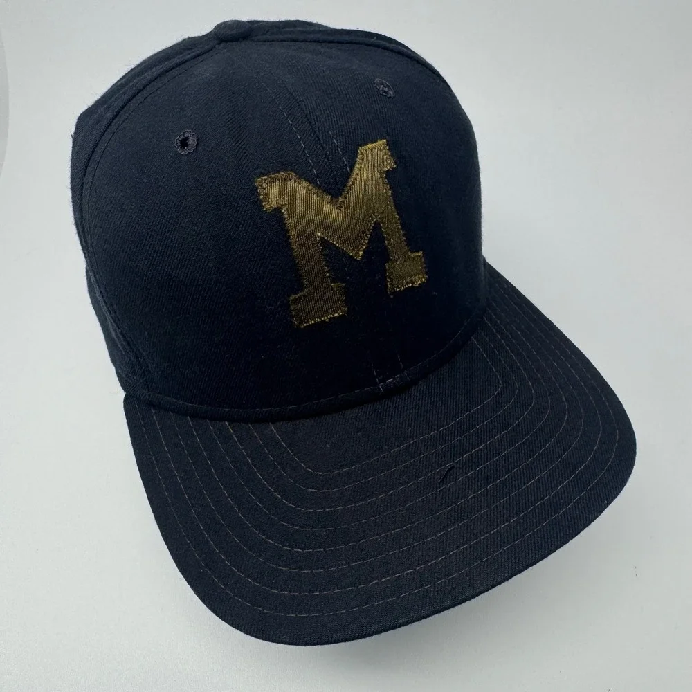 Vintage Michigan Wolverines New Era‎ Hat Navy Blue Pro Model Snapback USA Made